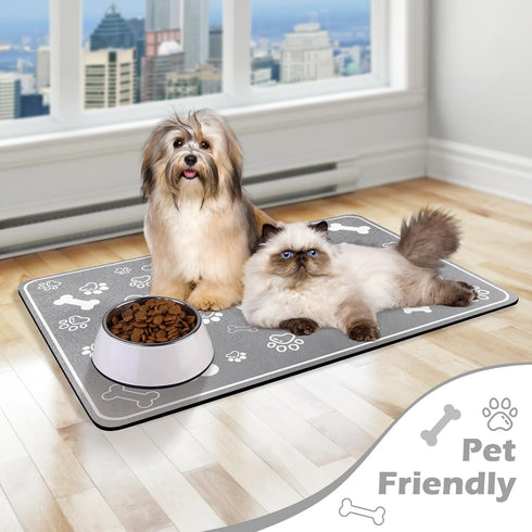 Pet Feeding Mat, Rapid Absorbent Dog Cat Food Mat with Rubber Backing, Protect Floors from Messy Drinkers (12"x18",