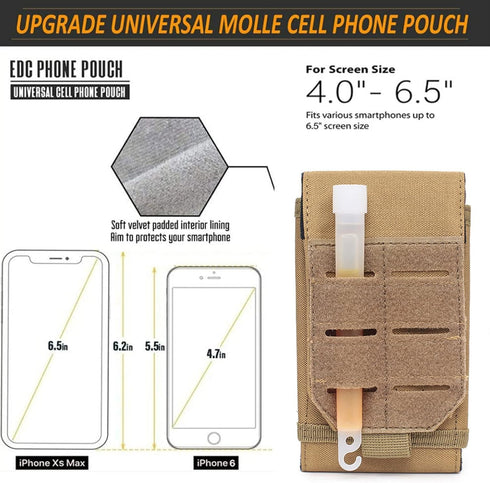 Upgrade 1000D Laser Cut Molle Phone Pouch, Heavy Duty Waterproof Tactical Cell Phone Holder for 4.7"-6.7" Phones