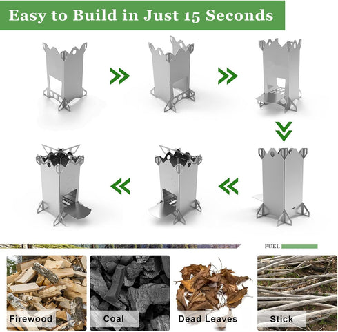Portable Stainless Steel Backpacking Camping Rocket Stove for Outdoor Cooking, Hiking, Survival, Picnic BBQ
