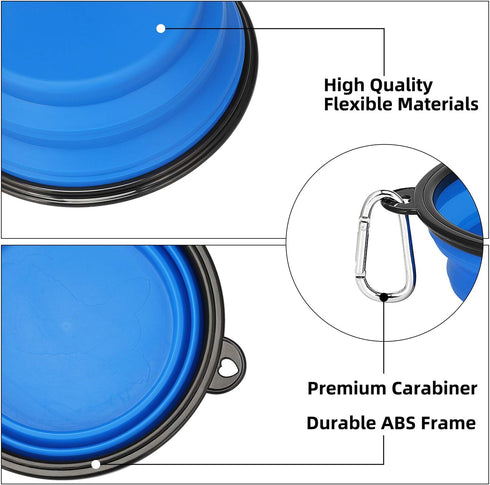 Kytely 2 Pack Large Collapsible Dog Bowl, 34oz Foldable Travel Bowls, Portable Pet Feeding Cup for Hiking, Black+Blue