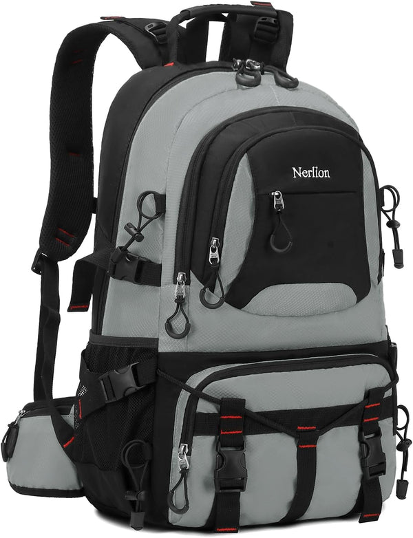 Nerlion 40L Lightweight Hiking Backpack, Waterproof Travel Daypack for Men Women, Outdoor Camping (Light Gray)