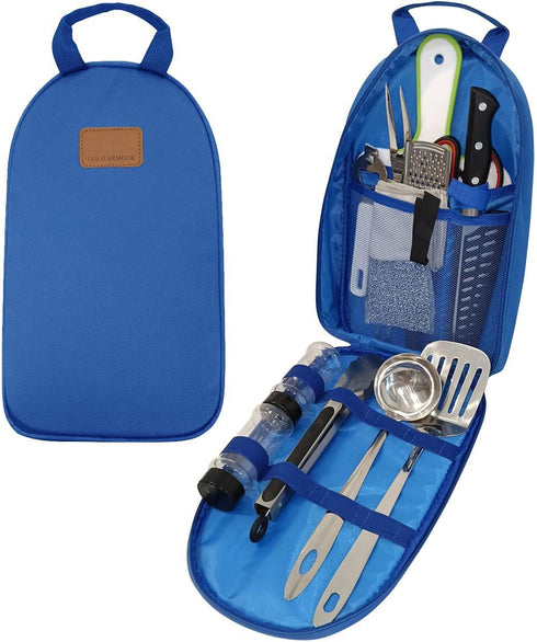 Gold Armour 13 Piece Camp Kitchen Utensil Organizer Set, Portable BBQ Camping Gear & Accessories Kit