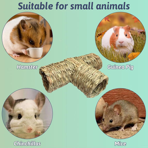 Hamiledyi Nature's Hideaway Hamster Grass Tunnel Toy, Open Entrance Straw House for Guinea Pigs, Hamsters, and Birds