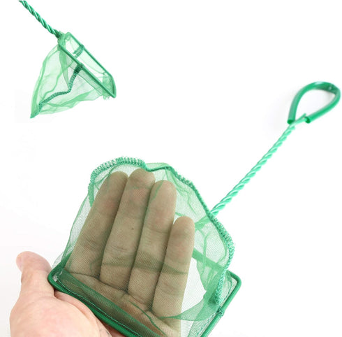 3in 4in 6in Aquarium Fish Net - Fine Mesh Quick Catch Nets with Long Plastic Handle for Fish Tank, Green