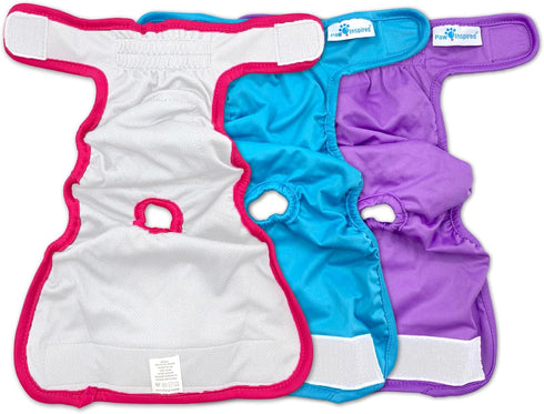 Paw Inspired Washable Reusable Dog Diapers for Female Dogs in Heat, Cloth Diapers (Assorted (White Lining), X-Small, 3