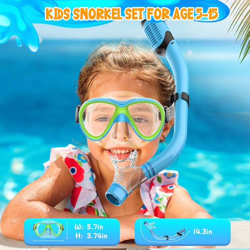 Kids Snorkel Set, Dry Top Snorkeling Gear Combo Set, Diving Snorkel Mask & Swimming Goggles for Youth