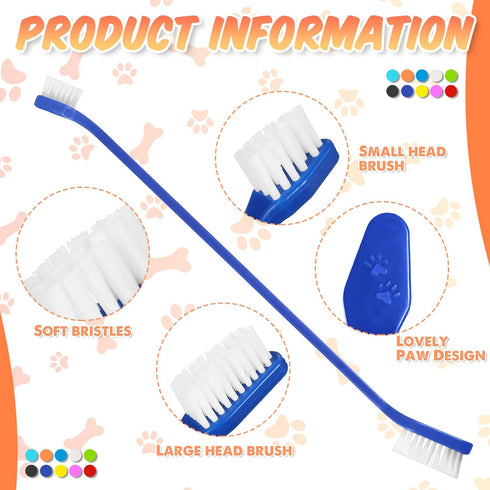 100 Count 10 Potchen Dog Toothbrush Bulk Dual Headed Pet Toothbrush Kit Soft Bristles Long Handle Double Sided for Dog