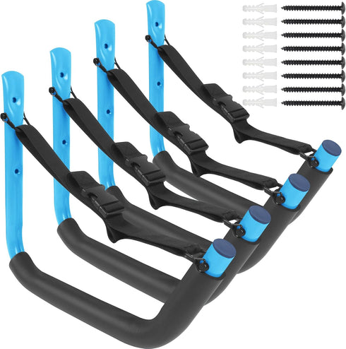 Kayak Storage Rack for Garage, Wall Mount Kayak Rack with Nylon Straps, Heavy Duty Hanger for Kayaks and SUP (4 Pack, 6