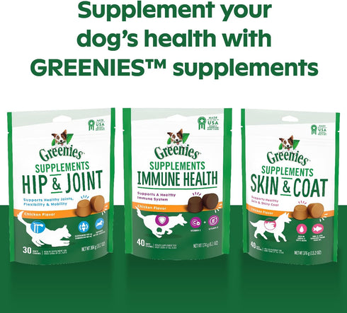 GREENIES Supplements, Hip & Joint Supplements for Dogs with Glucosamine and Chondroitin, 30 Count Chicken-Flavor Soft
