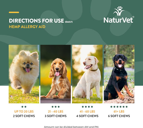 NaturVet Hemp Allergy Aid Supplement for Dogs - 60 Count for Healthy Skin & Respiratory Health
