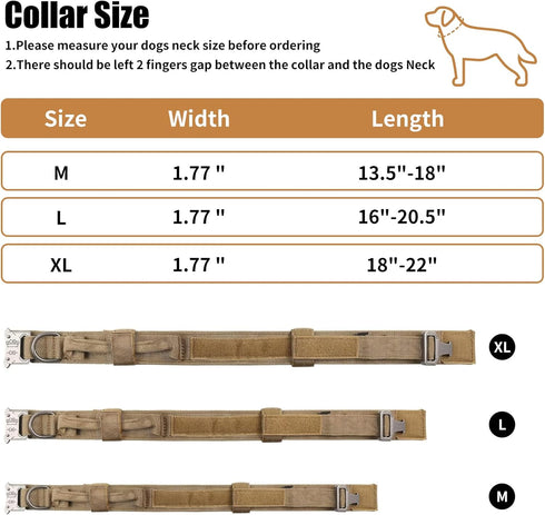 Tactical Dog Collar, Adjustable Heavy Duty Nylon with Metal Buckle and Control Handle for Small Medium Large Dogs