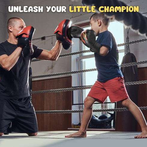 Flexzion Boxing Gloves for Kids 4oz - Training Punching Bag Mitts with Faux Leather & Wrap-Around Wrist Protection