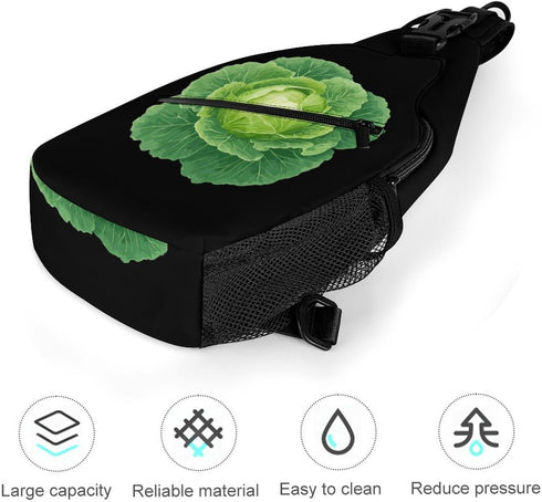 Generic Backpack 38x20cm Lettuce Cabbage Vegetable Leaves Crossbody Sling Bags Travel Chest Bag Casual Shoulder