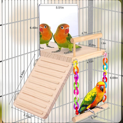 Kyouki Parrotlets,Finch,Canaries Bird Perch Platform Bird Toys with Bird Mirror Climbing Ladder Swing, Parakeet Cage