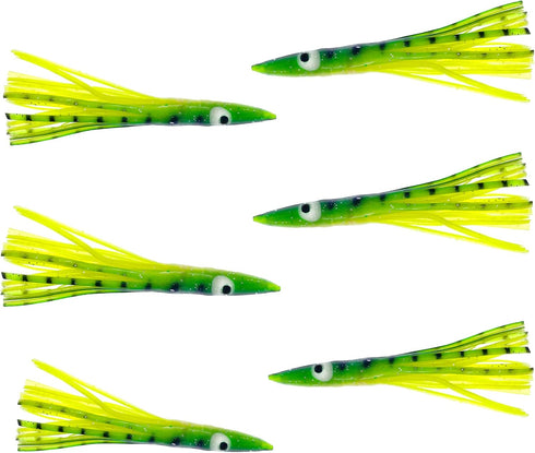 6" 6 Tuna Clone Lures, Pcs Green/Yellow for Saltwater Trolling, Ideal for Tuna, Wahoo, Mahi & Offshore Game Fish