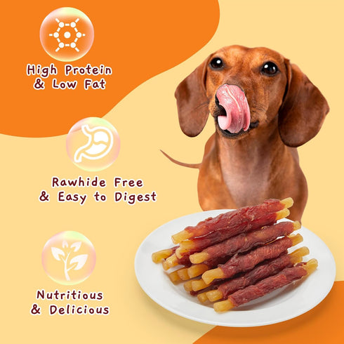 10.6oz Jungle Calling Duck Wrapped Cod Sticks Dog Treats, Rawhide Free Training Rewards Snacks for Dogs, Natural Chewy