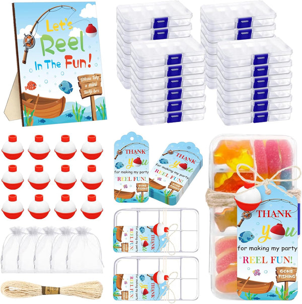 KBDHYY 24 Sets Fishing Party Favors Mini Candy Tackle Boxes with 24 Red