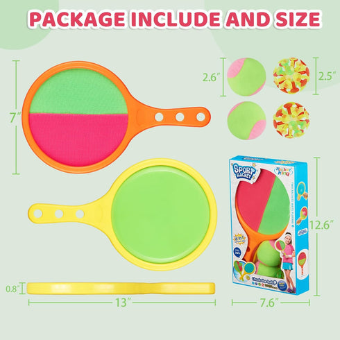 Toss and Catch Game Ball Set - 2024 Upgrade Handheld Sticky & Suction Rackets with 2 Balls, Summer Yard Beach Toys for