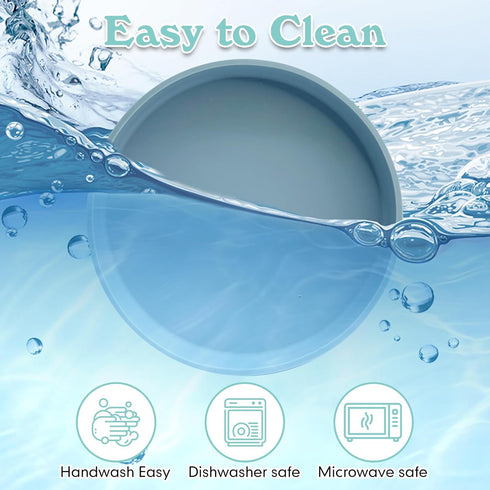 Silicone Cat Bowl Set of 2, Shallow Cat Food Dish, 7in Wide Plates for Whisker Fatigue Relief