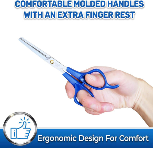 PET MAGASIN Professional Thinning Shears, Pet Thinning Scissors with Toothed Blade, Blue Grooming Tool