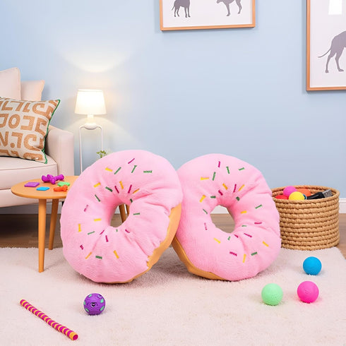 Jowxsx Pink Donut Shape Dog Toys,Plush Pet Toy Sprinkled Donut Dog Chew Toy,No Stuffing Squeaky Plush Toy, Animal Play