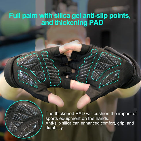 Workout Gloves for Men - Gym Weight Lifting Padded Gloves with Wrist Wrap Support, Full Palm Protection & Silicone Grip