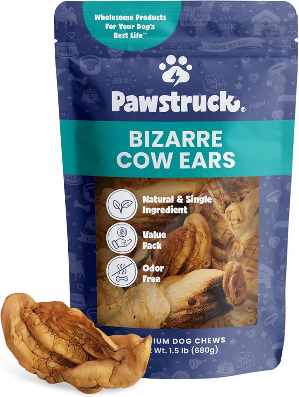 Pawstruck Natural Bizarre Cow Ears Bargain Bag - 1.5 lb - Healthy Rawhide Free Chew Treat for All Breeds