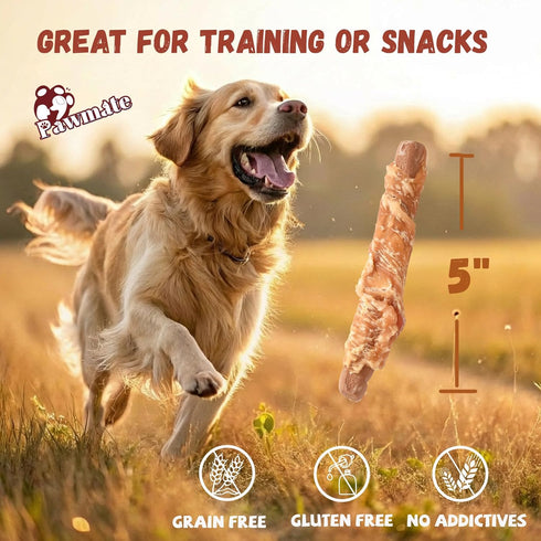 10.6 oz Pawmate Dog Treats Chicken Wrapped Peanut Butter Biscuit Sticks, Grain Free Rawhide Free Dog Chews, Healthy