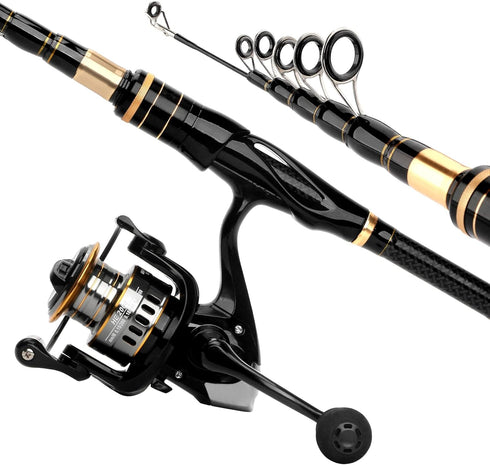 mouhike Telescopic Fishing Rod Reel Combo, Collapsible Fishing Pole Kit with Tackle Bag