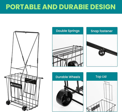 TurboStride Tennis Ball Hopper, Portable Pickleball Ball Basket for Pickup, Storage & Training (Large)