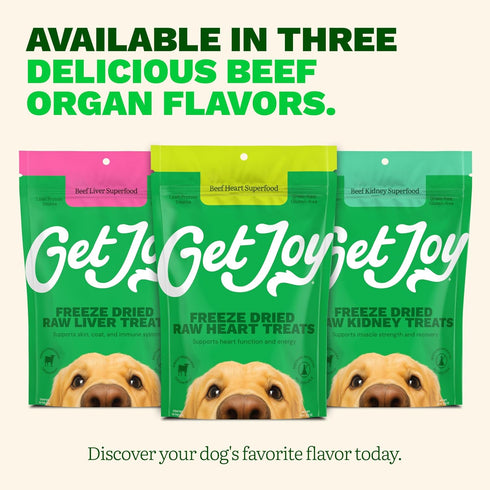 100% 4oz Get Joy Freeze Dried Beef Heart Dog Treats, | Single Ingredient Organ Meat, High Protein Raw Dog Food Topper