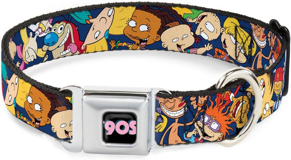 Dog Collar Seatbelt Buckle Nick 90s Rewind - Navy Blue, 11 to 17 Inches, 1.0 Inch Wide