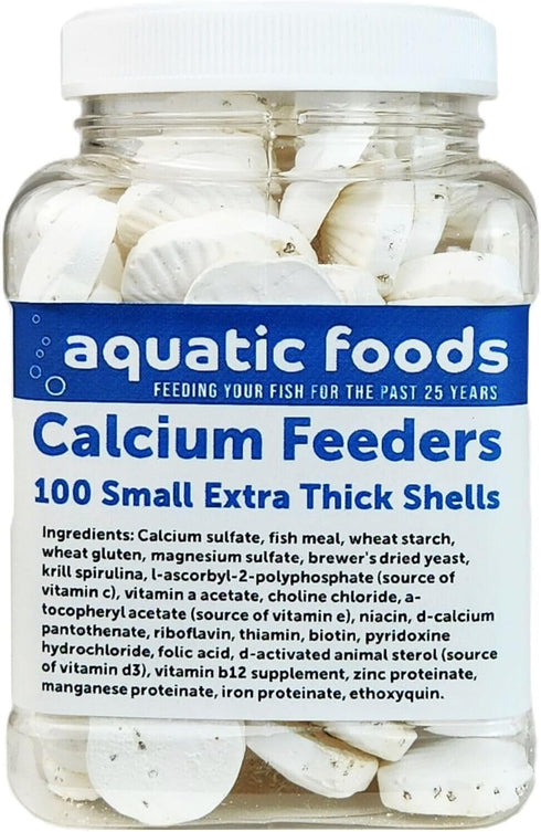 Aquatic Foods Inc. Fish.100 Count Calcium Enriched Food Shells, Small Extra Thick Shells for Shrimp, Snails, Crabs