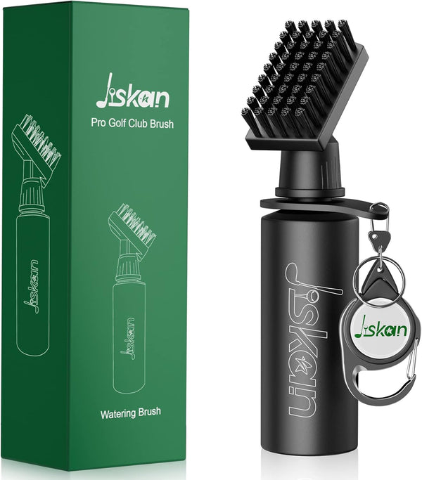 Pro Golf Club Brush Cleaner with Retainer Clip and Squeeze Water Bottle, 7.5 Inches Holds 4 Ounces, Best Golf