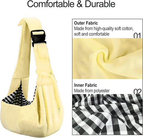 PETLOFT Reversible Dog Cat Sling Carrier, Adjustable Hands-Free Cross Body Carrier for Dog/Cat/Bunny up to 11lb (Beige)
