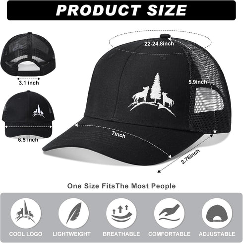 Hercicy 12 Pcs Black Frost Wild Mountain Pine Tree Trucker Hat - Adjustable Mesh Snapback Baseball Caps for Men Women