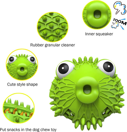 Dog Toy for Aggressive Chewers, Tough Natural Rubber with Squeaker & Crinkle Paper, Durable Teeth Cleaning Toys