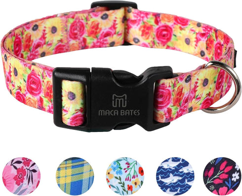 Maca Bates Designer Cute Dog Collar with Rose Flower, Spring Collars for Small, Medium, Large Chihuahua and Pitbull