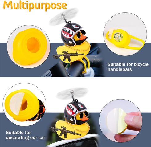 wonuu Rubber Duck Bike Bell, Squeeze Ducks with Helmet for Cycling and Motorcycle Accessories