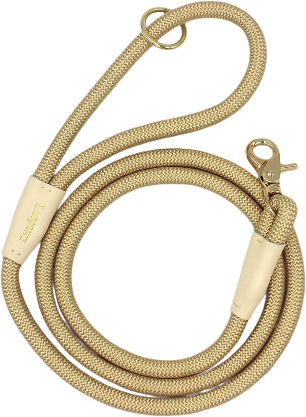 Lobster Snap Pet Leash 5FT, Strong Nylon Rope Dog Leash for All Breeds (Gold, 5ft *10mm)
