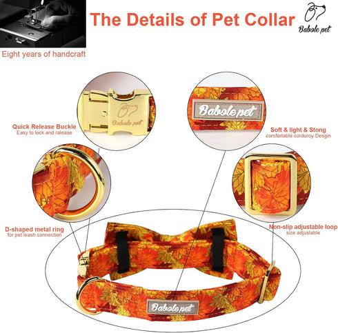 Fall Dog Bow Tie Collar - Adjustable Thanksgiving Cotton Collars with Gold Metal Buckle for X-Large Dogs