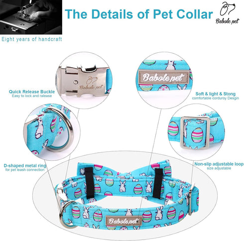 Dog Collar Easter Gift with Bow Tie - Adjustable Rabbit Egg Collar for Small Medium Large Boy & Girl Dogs (S, Neck