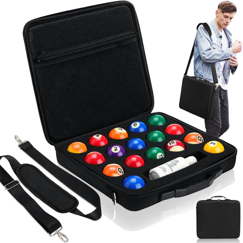 Pumtus Pool Ball Carrying Case, Billiard Balls Storage Bag with Handle &