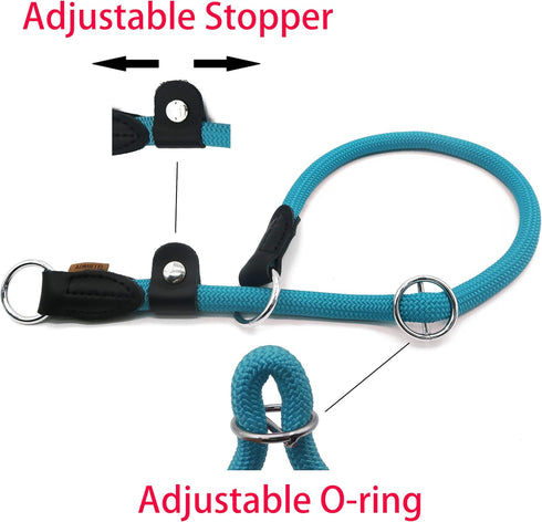 Braided Rope Training Dog Collar, Round Martingale Collar with Adjustable Stopper for Extra Large Dogs (XL(1/2") - 24"
