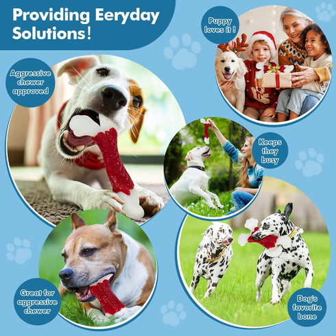 Dog Toys for Aggressive Chewers, Tough Indestructible Dog Bones with Real Bacon & Beef Flavors (Bacon)
