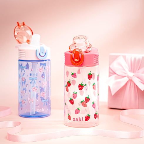 16oz 2-Pack Set Zak Designs Sage Kids Water Bottle For School or Travel, Durable Plastic Water Bottle With Straw