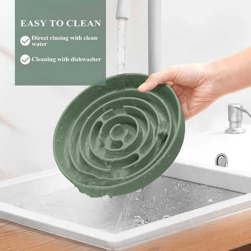 Coomazy Silicone Slow Feeder Dog Bowls with Suction Cups, Non-Slip Design for All Breed Dogs, Avocado Green