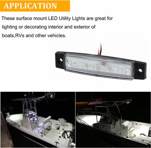 PSEQT LED Boat Interior Lights | Marine Courtesy Light Strip for Fishing, Pontoon, Kayak, Yacht (White 10Pcs)