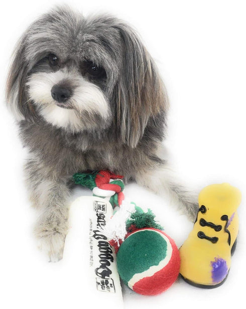 Christmas Stocking for Dogs with Squeaky Newspaper Toy, Boot Toy, Tennis Ball, and Knotted Rope