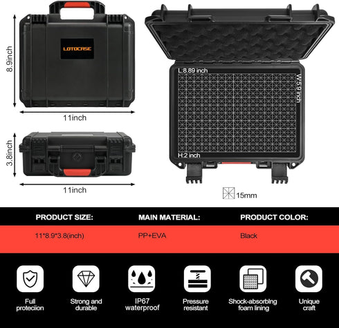 9mm LOTOCASE Gun Case TSA Approved Pistol Case Hard Shell Waterproof with DIY Customizable Pre-cut Foam Insert - Travel